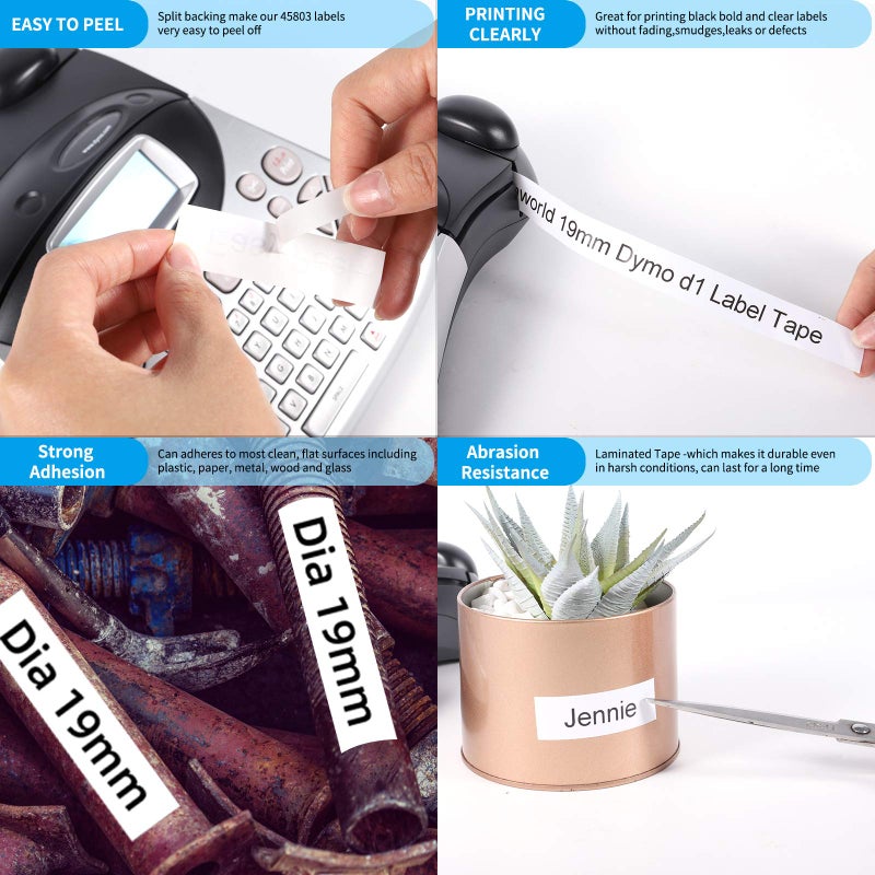 Freshworld 5-Pack Compatible with Dymo D1 Label Tape 19mm 45803 45803s S0720830 Label Maker Refills  Black on White Ink 3/4 Inch x 23 Ft(7m) Replace for Dymo LabelManager 360D 420P 450D 500TS 450 Duo Label Maker - Image 4